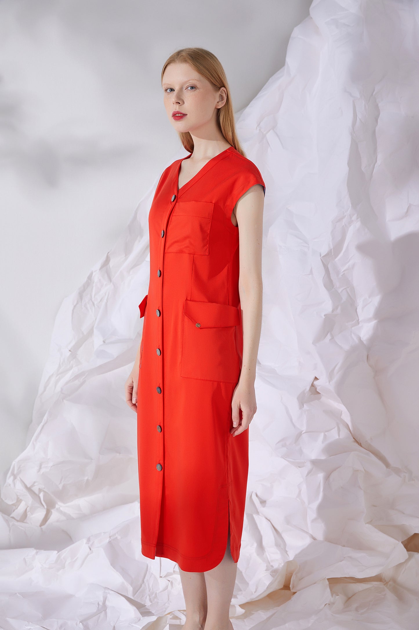 SHELLED BUTTON MIDI DRESS