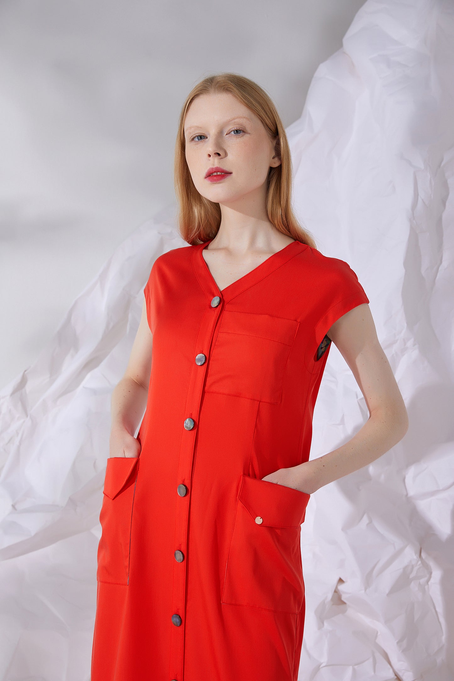 SHELLED BUTTON MIDI DRESS