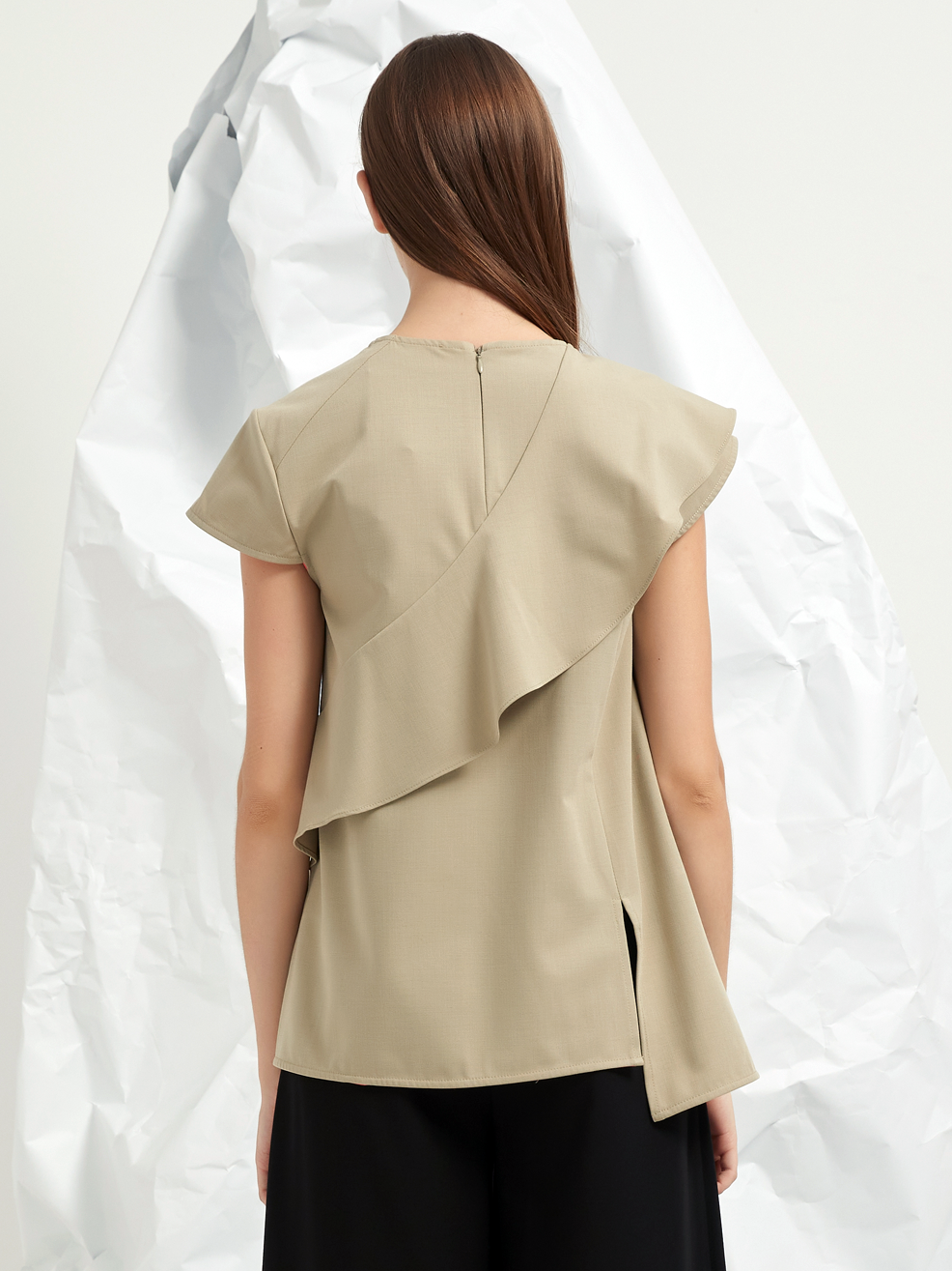 WOOL BLEND TENCEL FRILLS BLOUSE