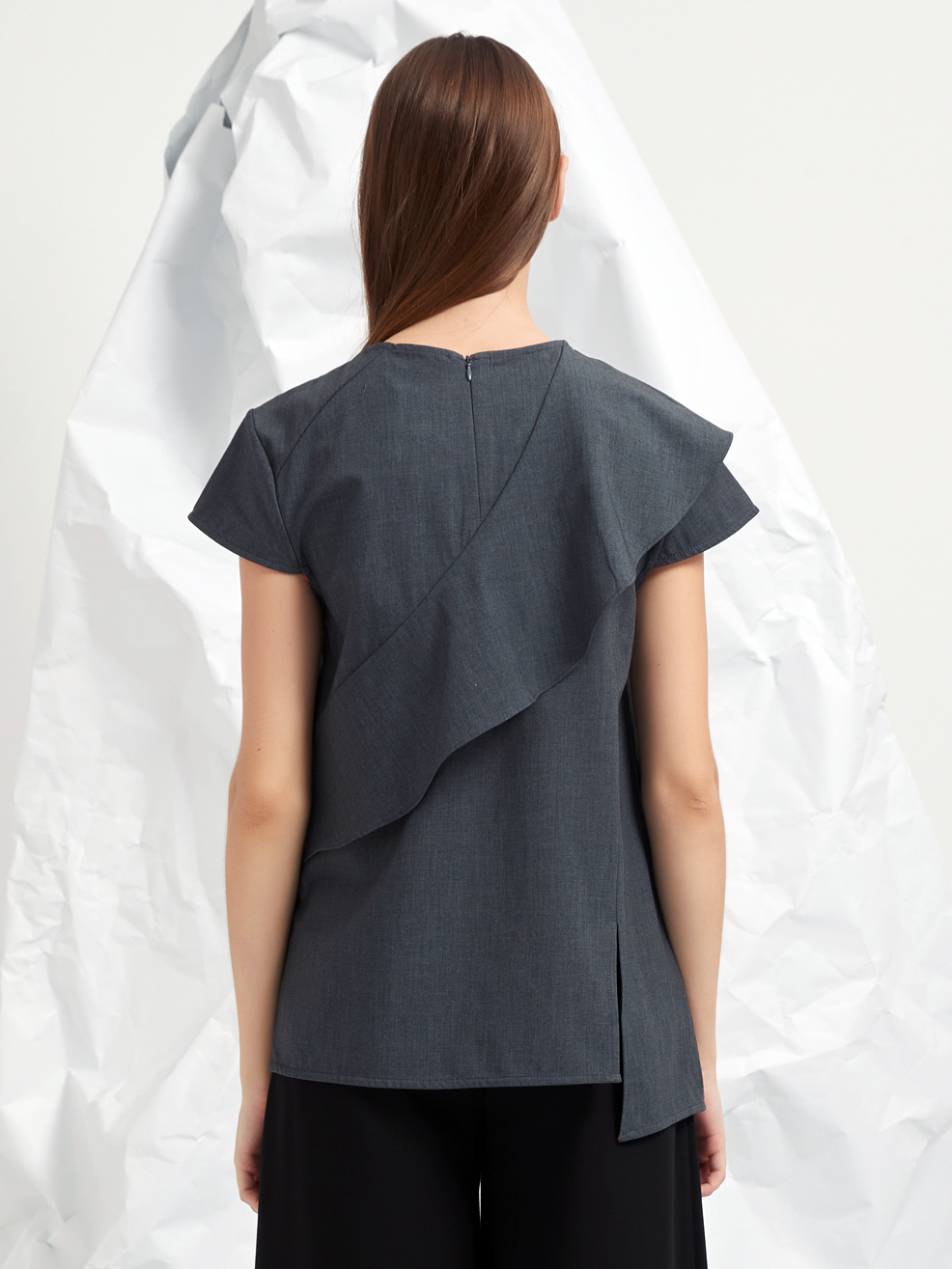 WOOL BLEND TENCEL FRILLS BLOUSE