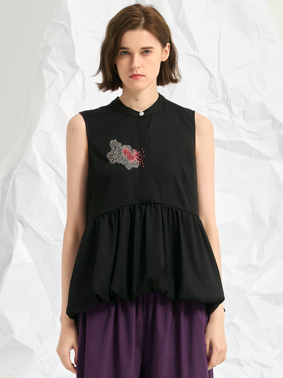 EMBROIDERED BALLOON BLOUSE