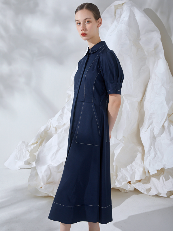 LINED SHIRT DRESS MIDI DRESS