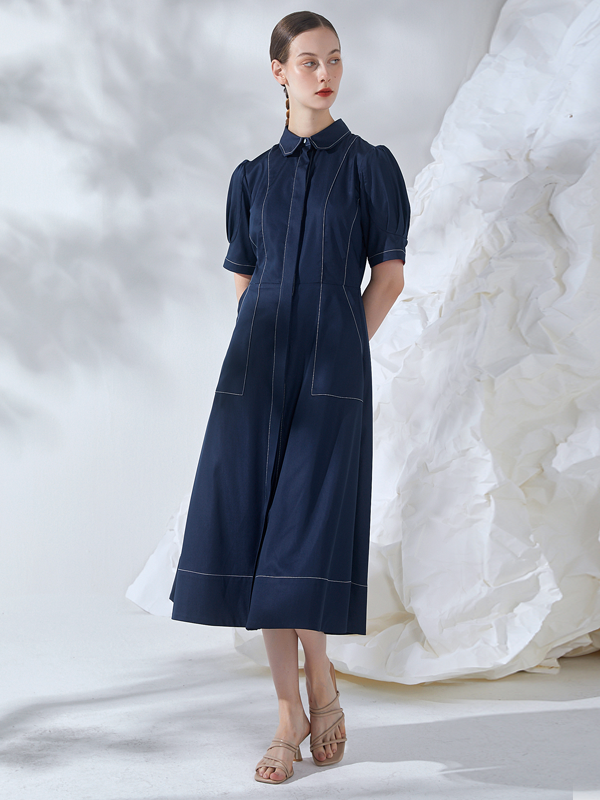 LINED SHIRT DRESS MIDI DRESS