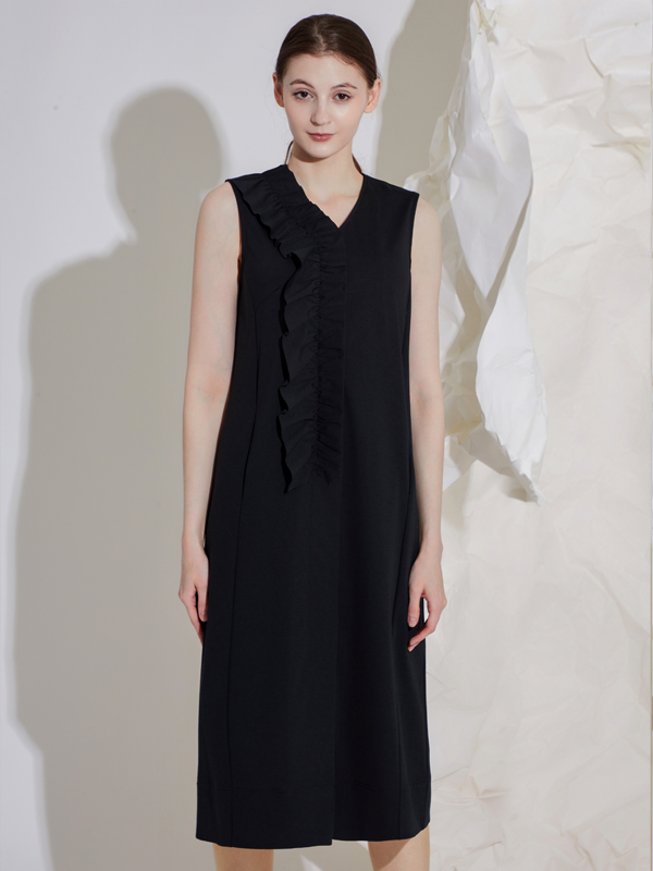 JERSEY FRILLS MIDI DRESS