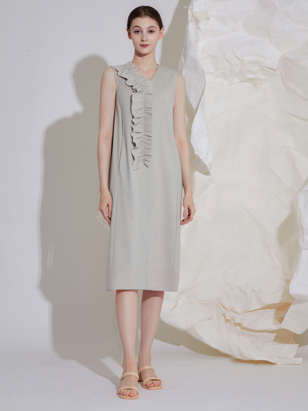 JERSEY FRILLS MIDI DRESS