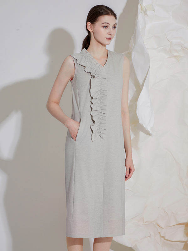JERSEY FRILLS MIDI DRESS