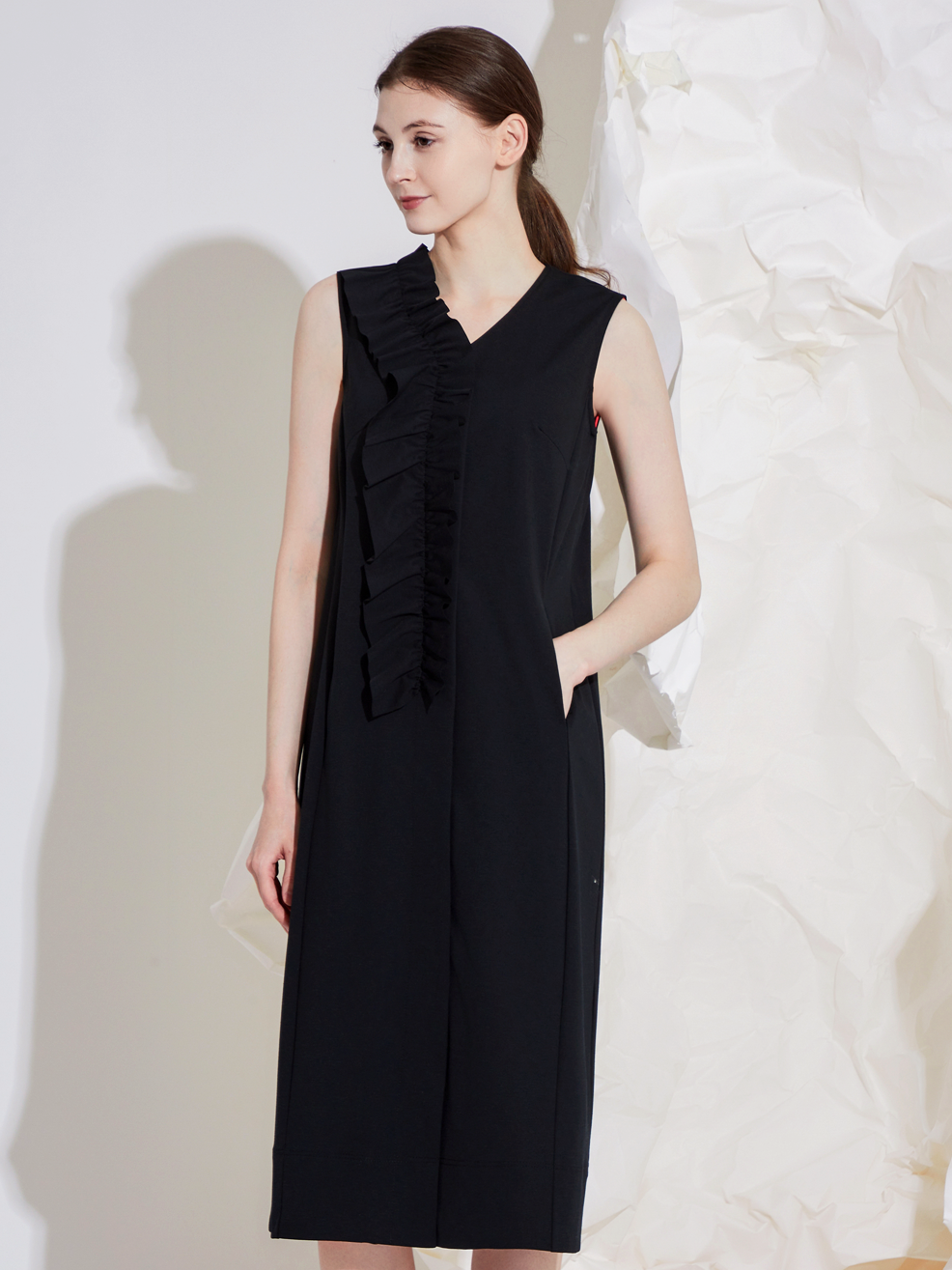JERSEY FRILLS MIDI DRESS