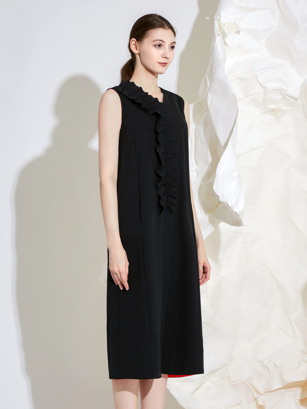 JERSEY FRILLS MIDI DRESS