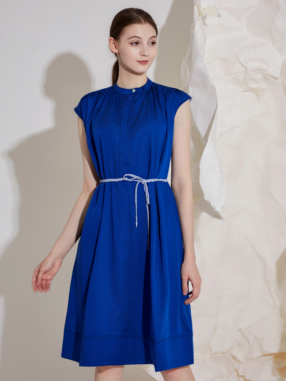 GRANDAD-COLLAR MIDI DRESS
