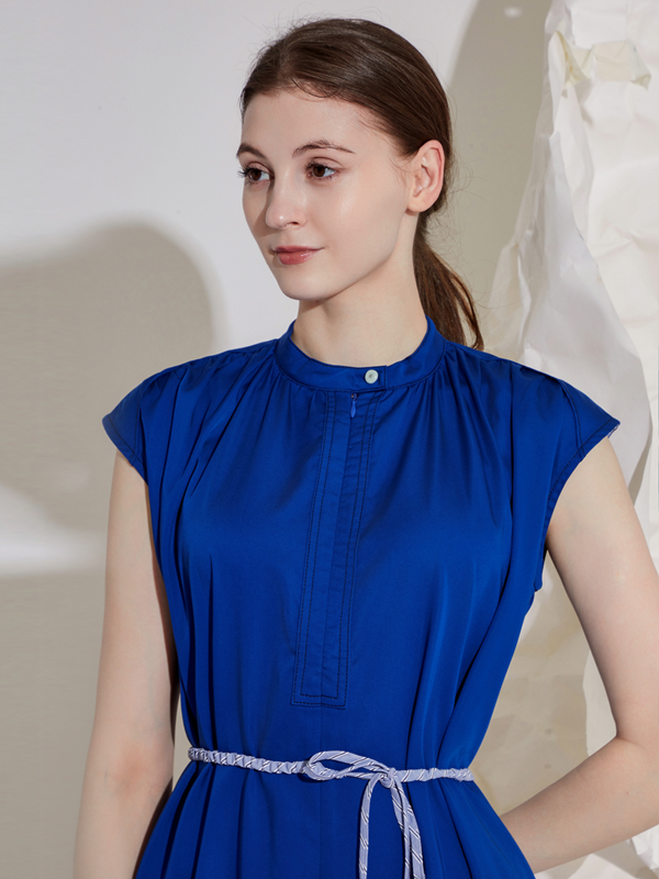 GRANDAD-COLLAR MIDI DRESS