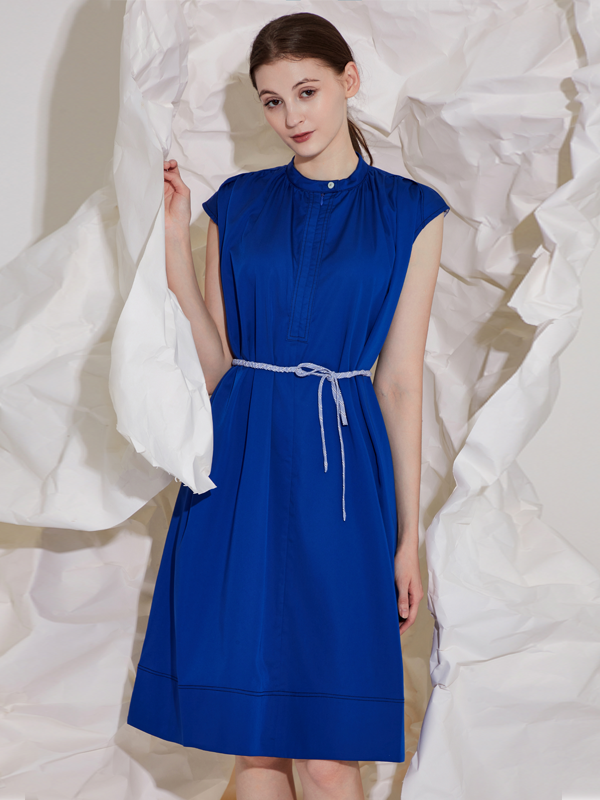 GRANDAD-COLLAR MIDI DRESS