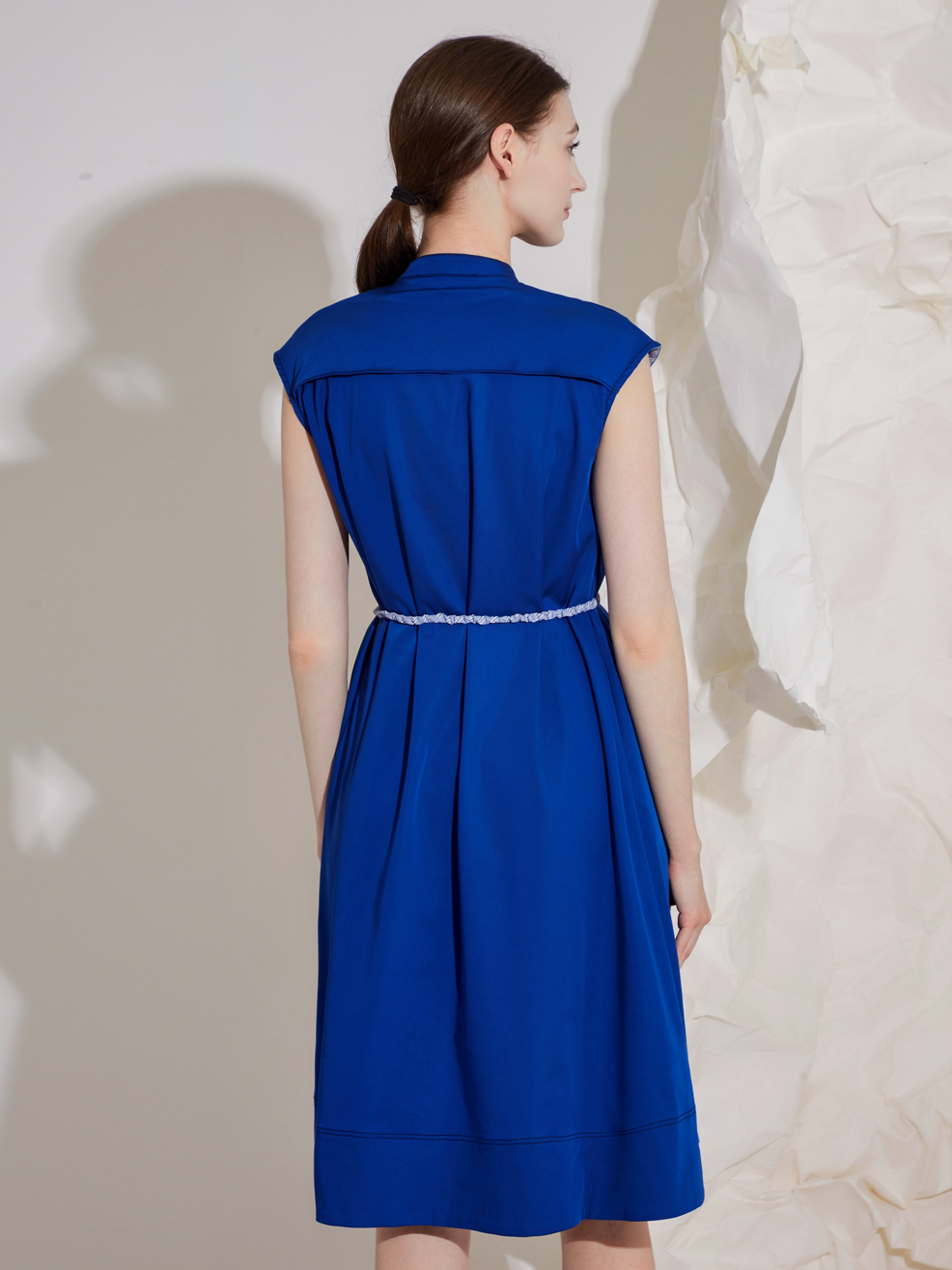 GRANDAD-COLLAR MIDI DRESS