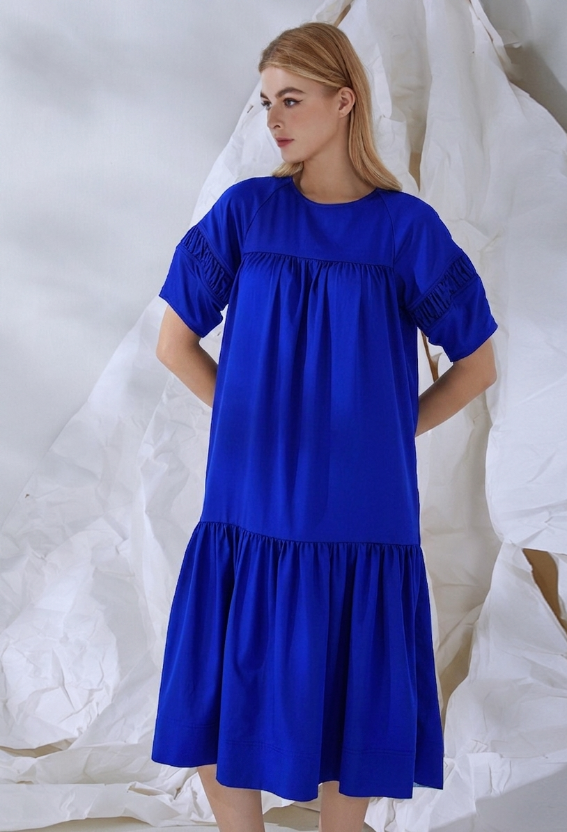 GATHERED SLEEVE MAXI DRESS