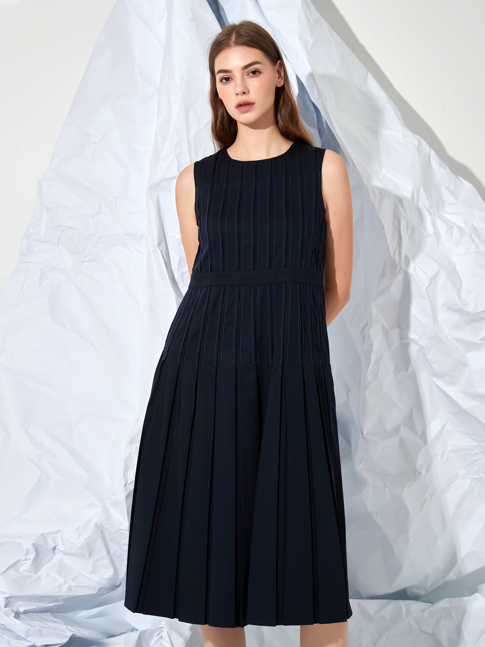 LINED MIDI DRESS