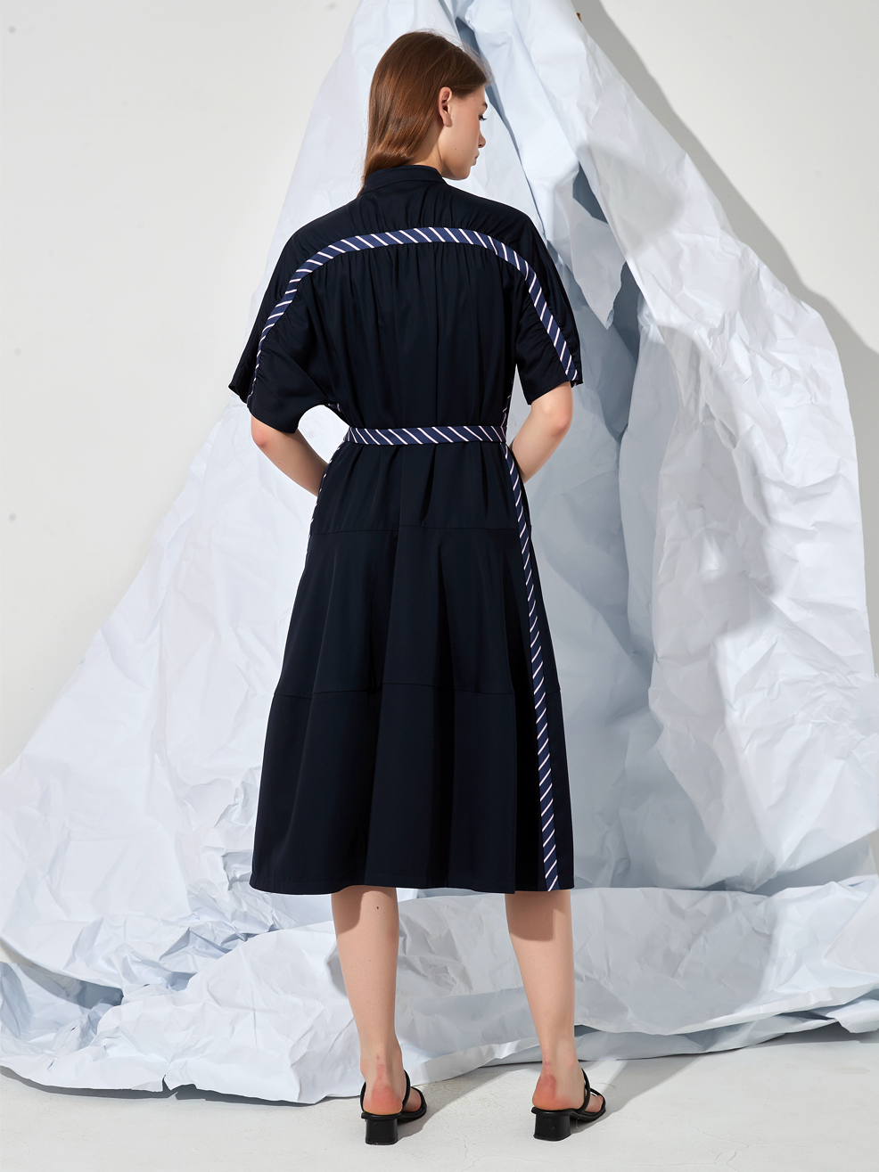 PANELLED BELTED MIDI DRESS