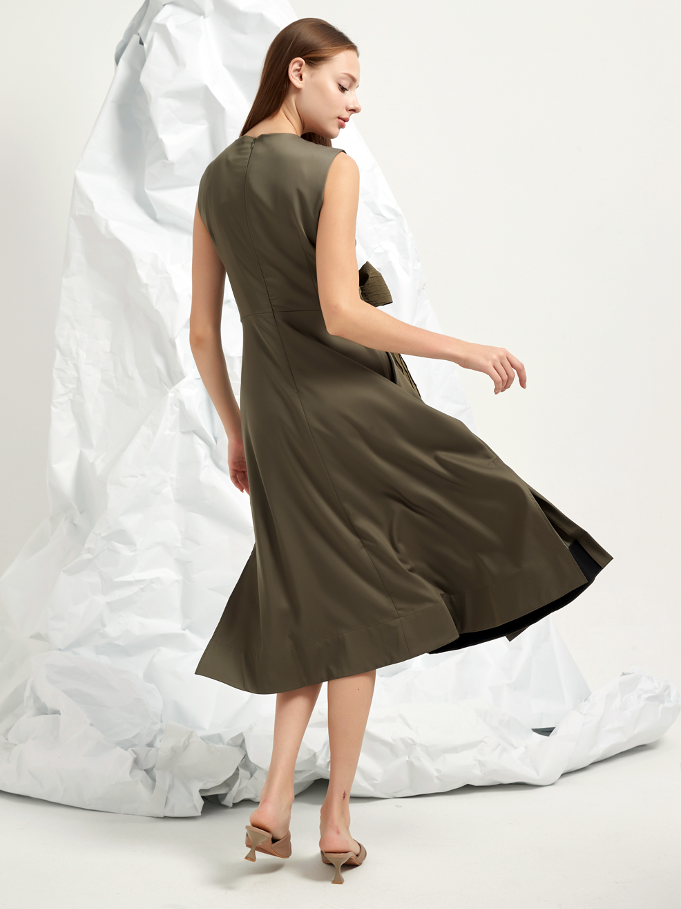 JACQUARD TIE BELT MIDI DRESS