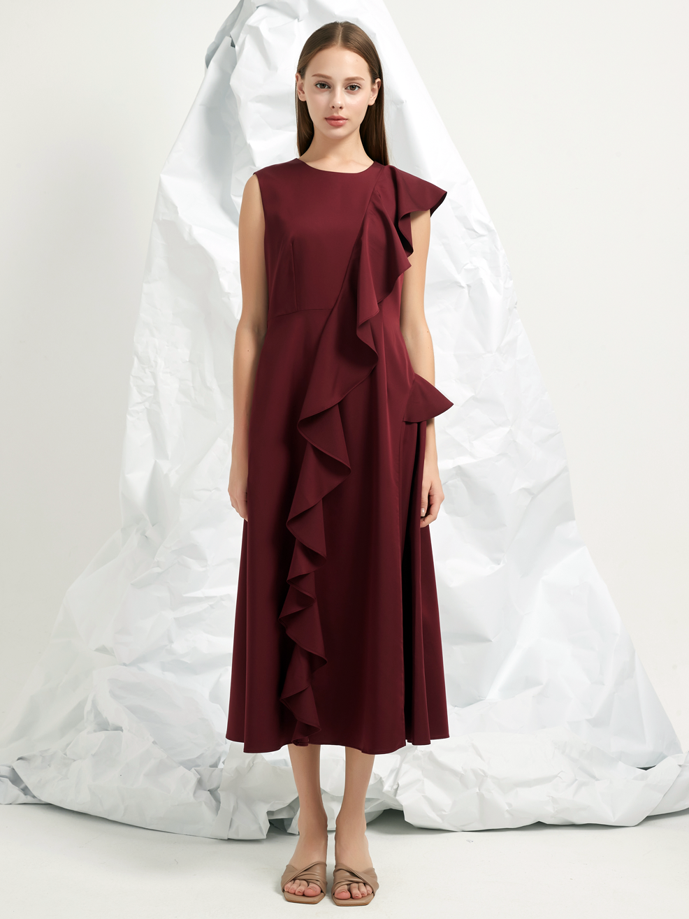 FRILLS FLARED MAXI DRESS