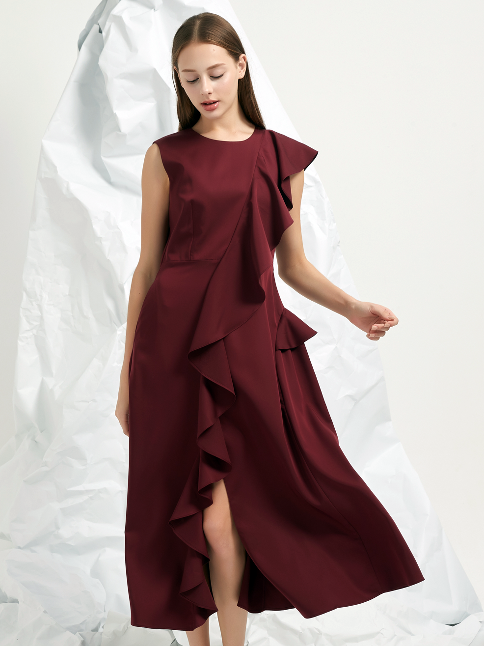 FRILLS FLARED MAXI DRESS