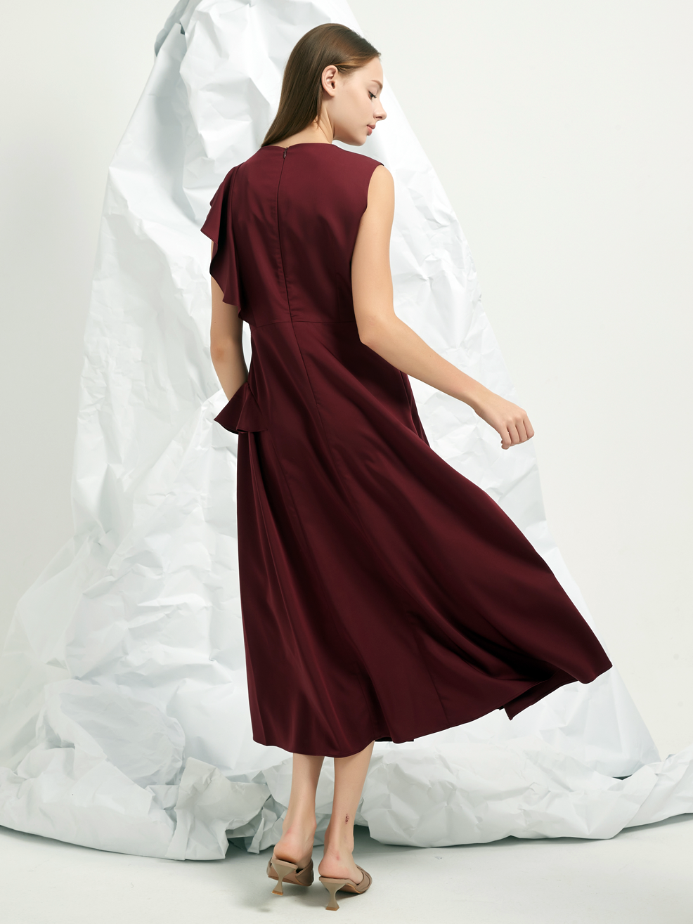 FRILLS FLARED MAXI DRESS