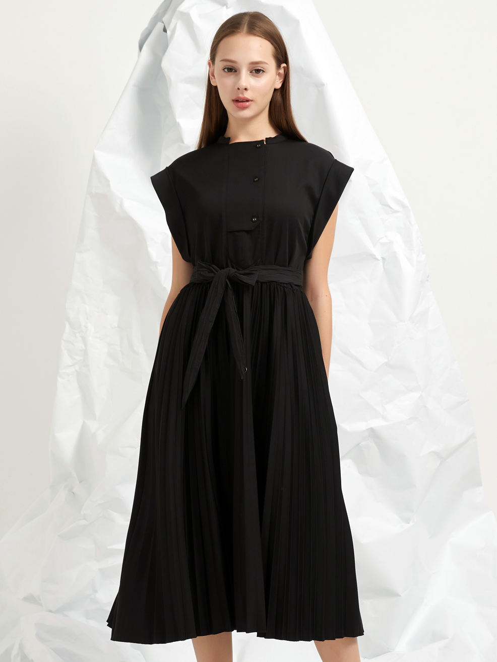 PLEATED A-LINE MIDI DRESS