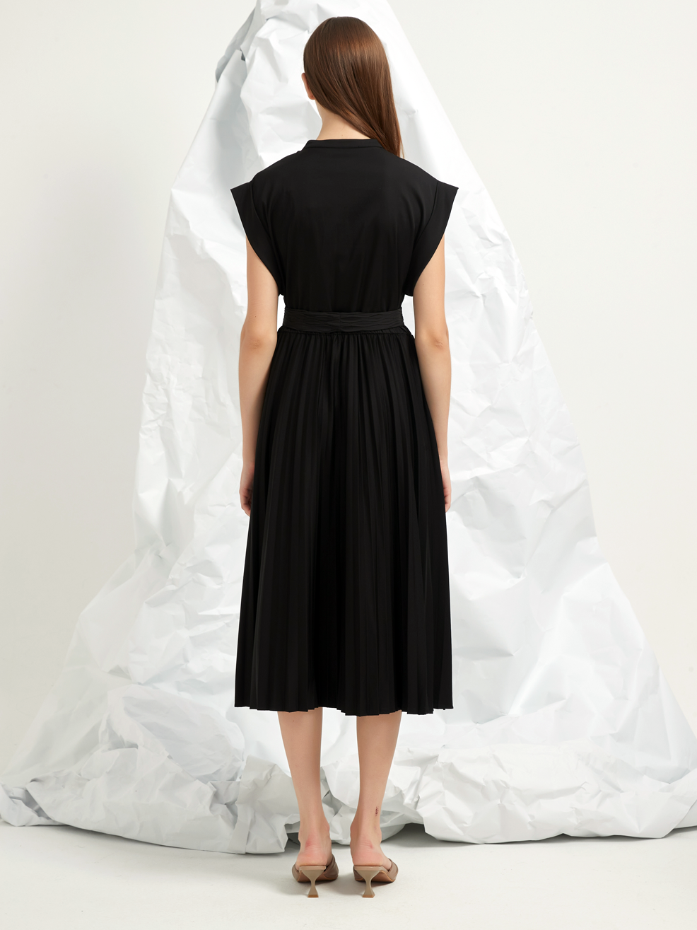 PLEATED A-LINE MIDI DRESS