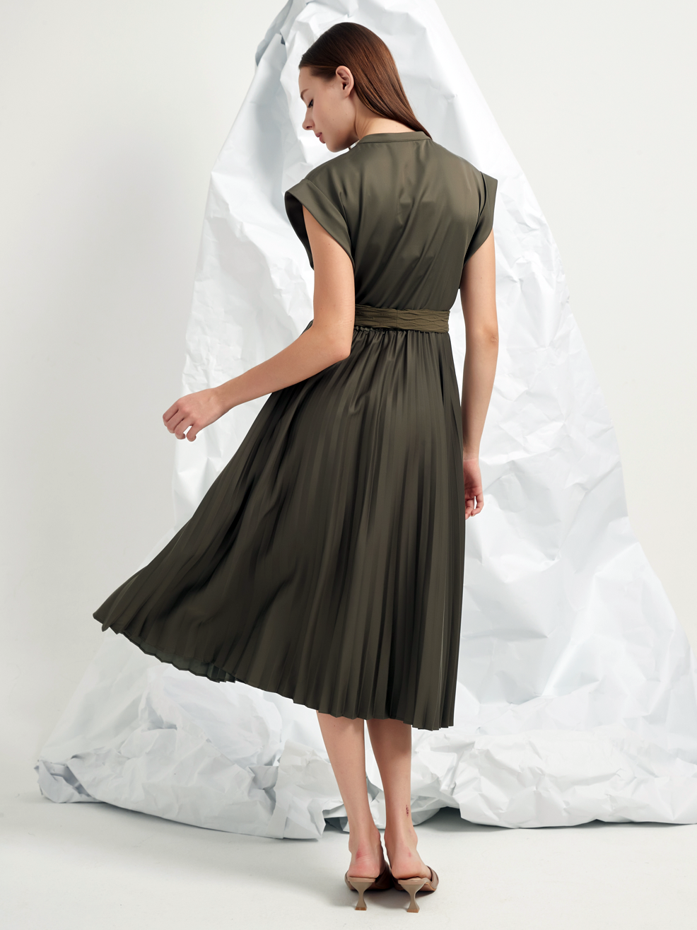 PLEATED A-LINE MIDI DRESS