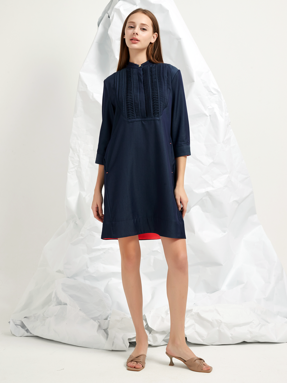 PLEATED BIB MINI DRESS
