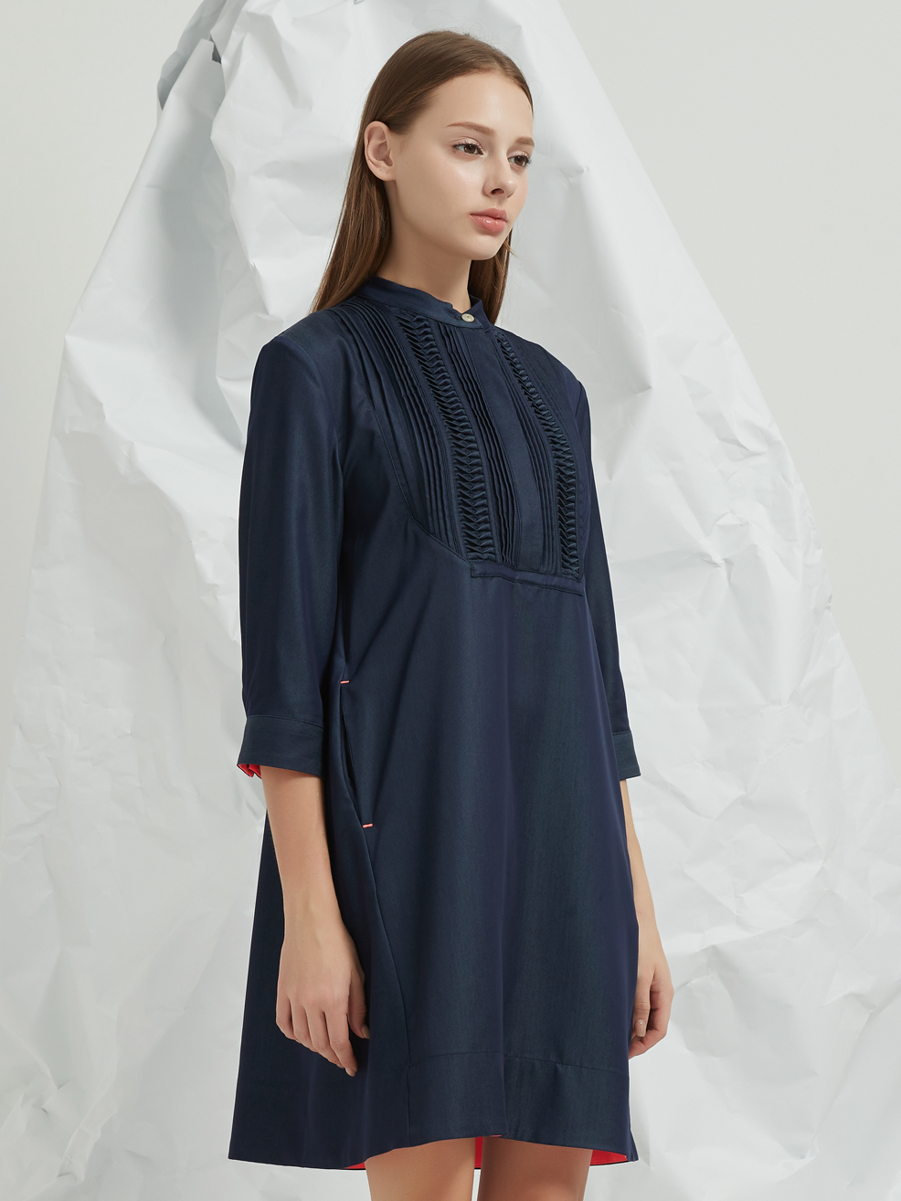 PLEATED BIB MINI DRESS