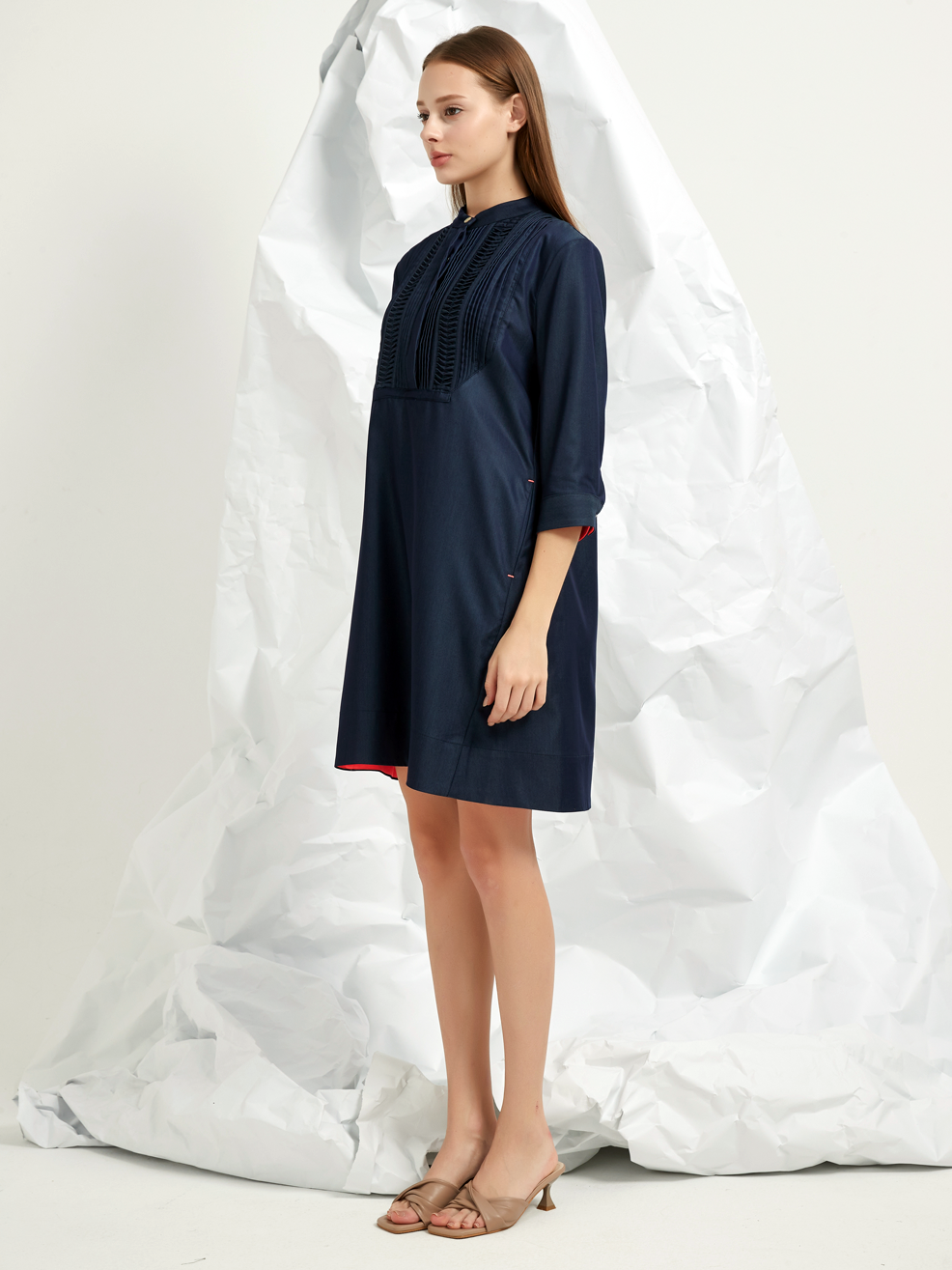 PLEATED BIB MINI DRESS