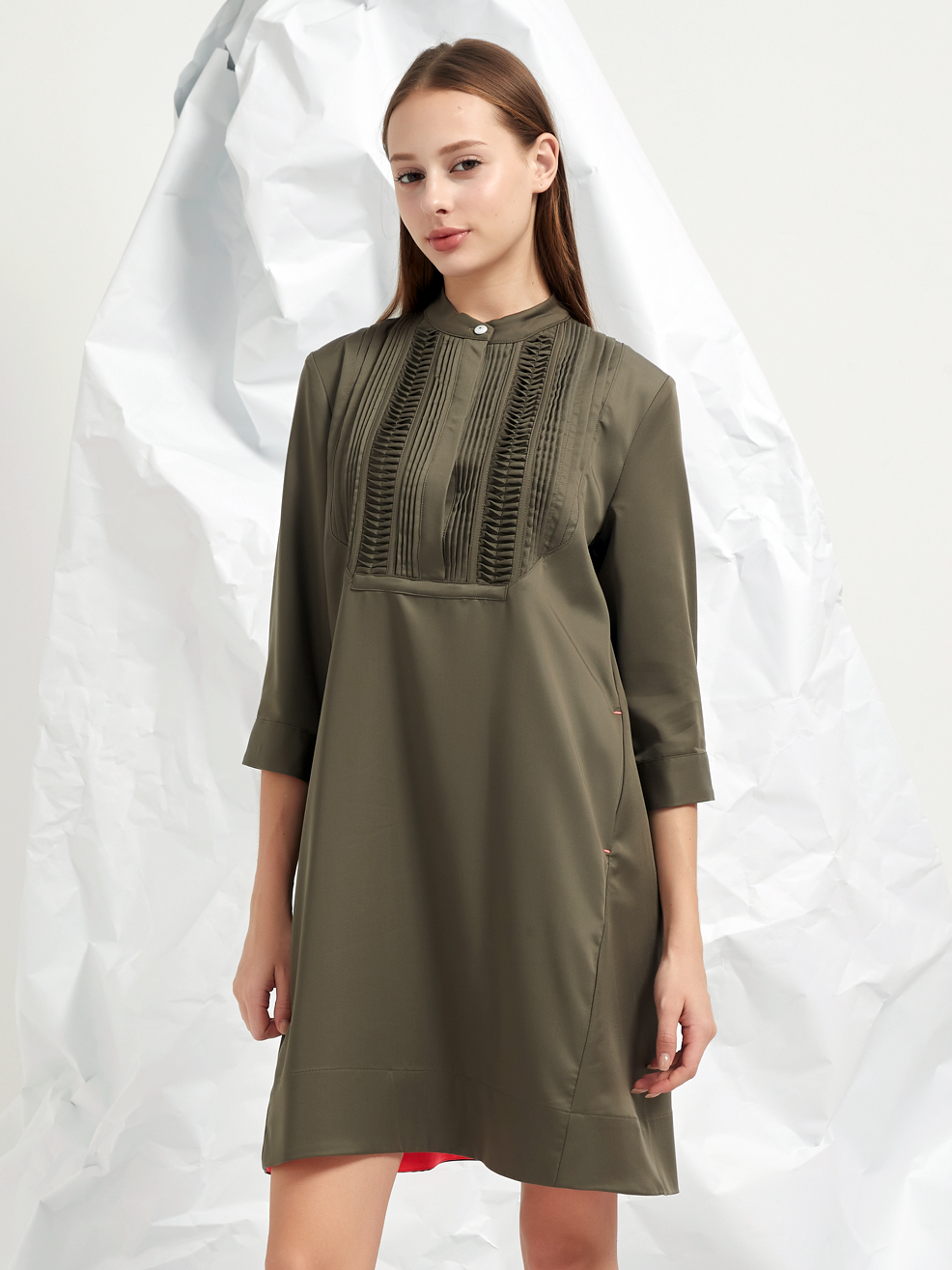 PLEATED BIB MINI DRESS