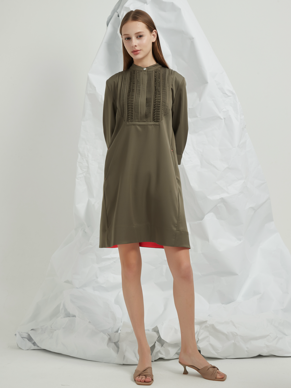 PLEATED BIB MINI DRESS