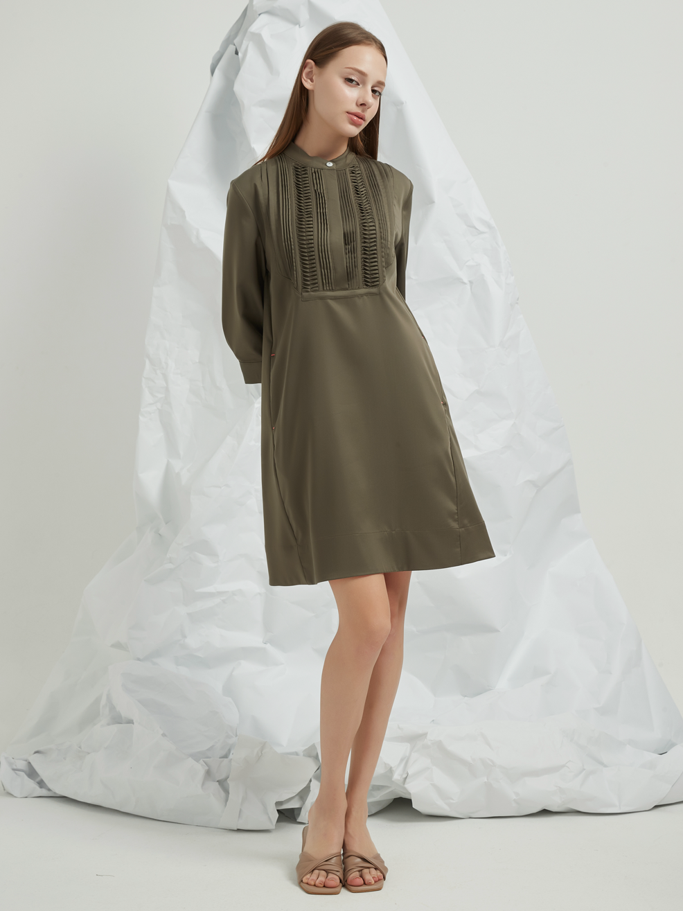 PLEATED BIB MINI DRESS