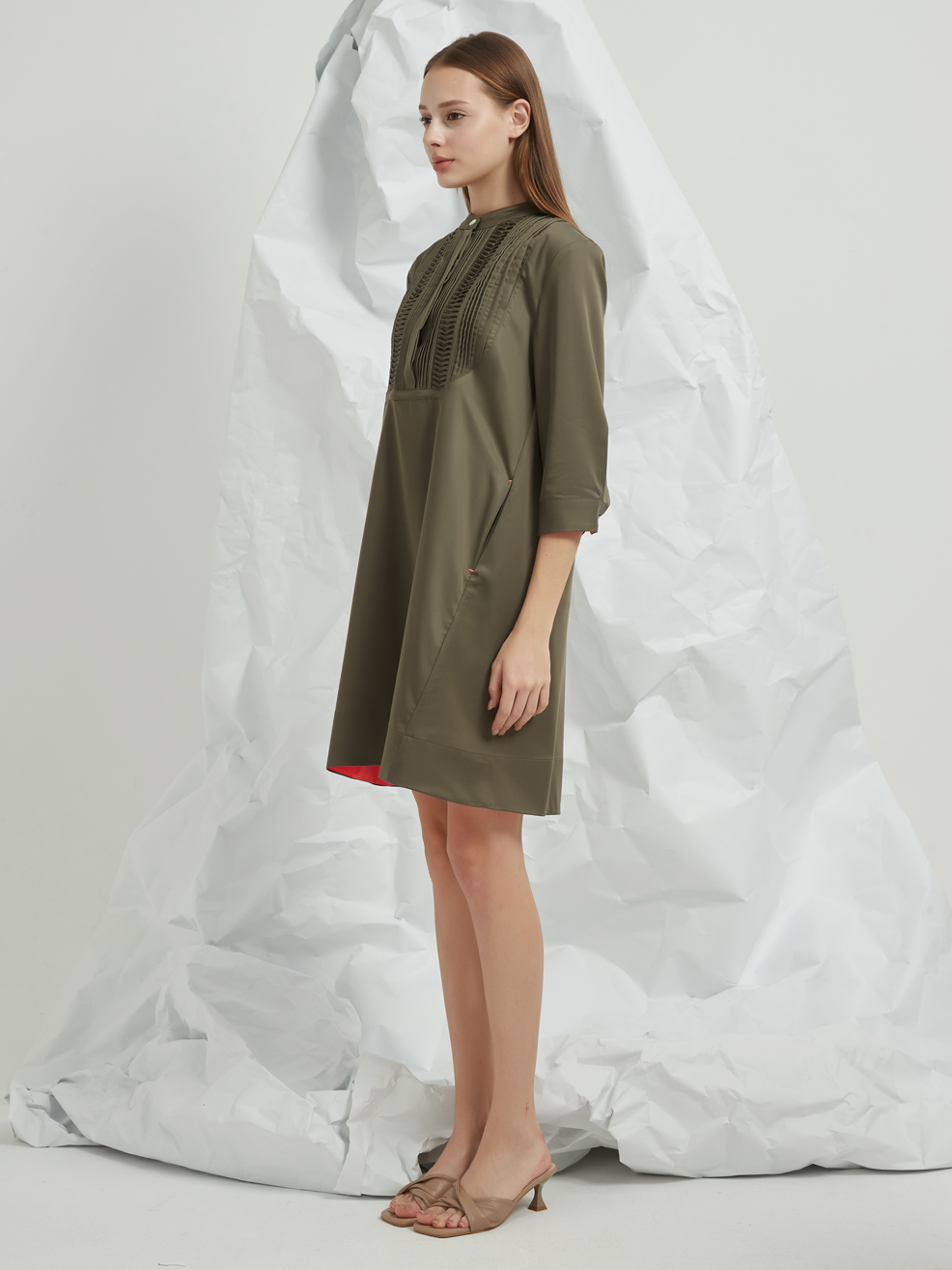 PLEATED BIB MINI DRESS