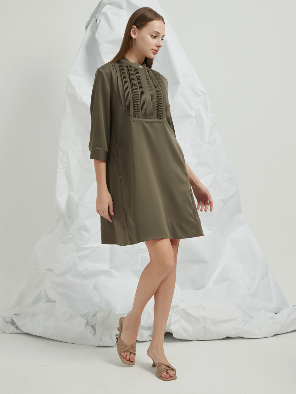 PLEATED BIB MINI DRESS
