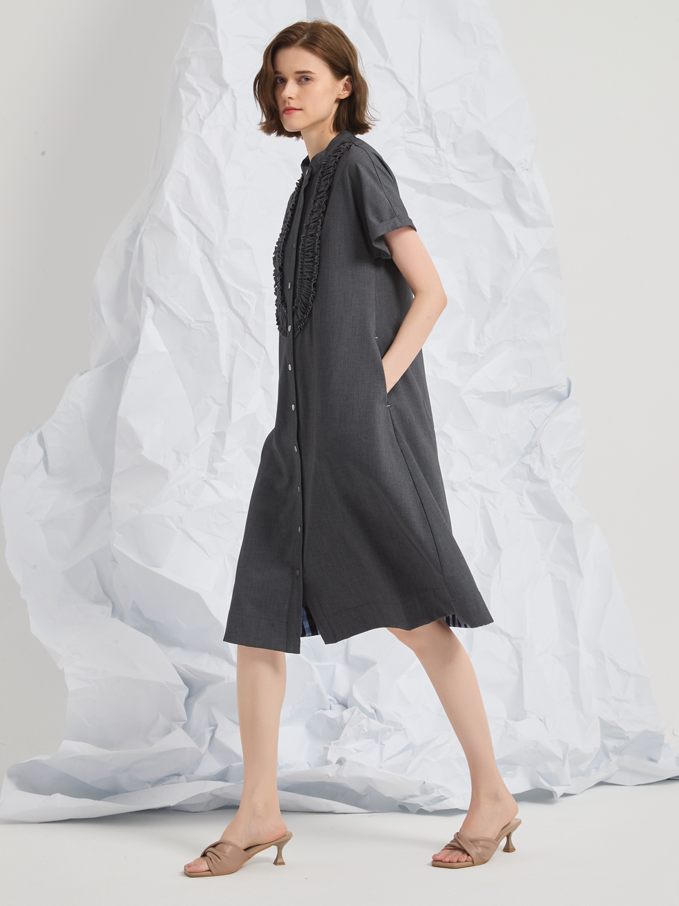WOOL BIBS MIDI DRESS