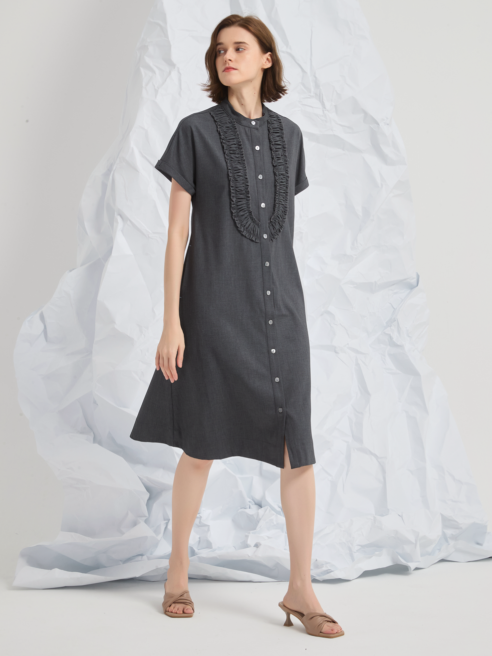 WOOL BIBS MIDI DRESS