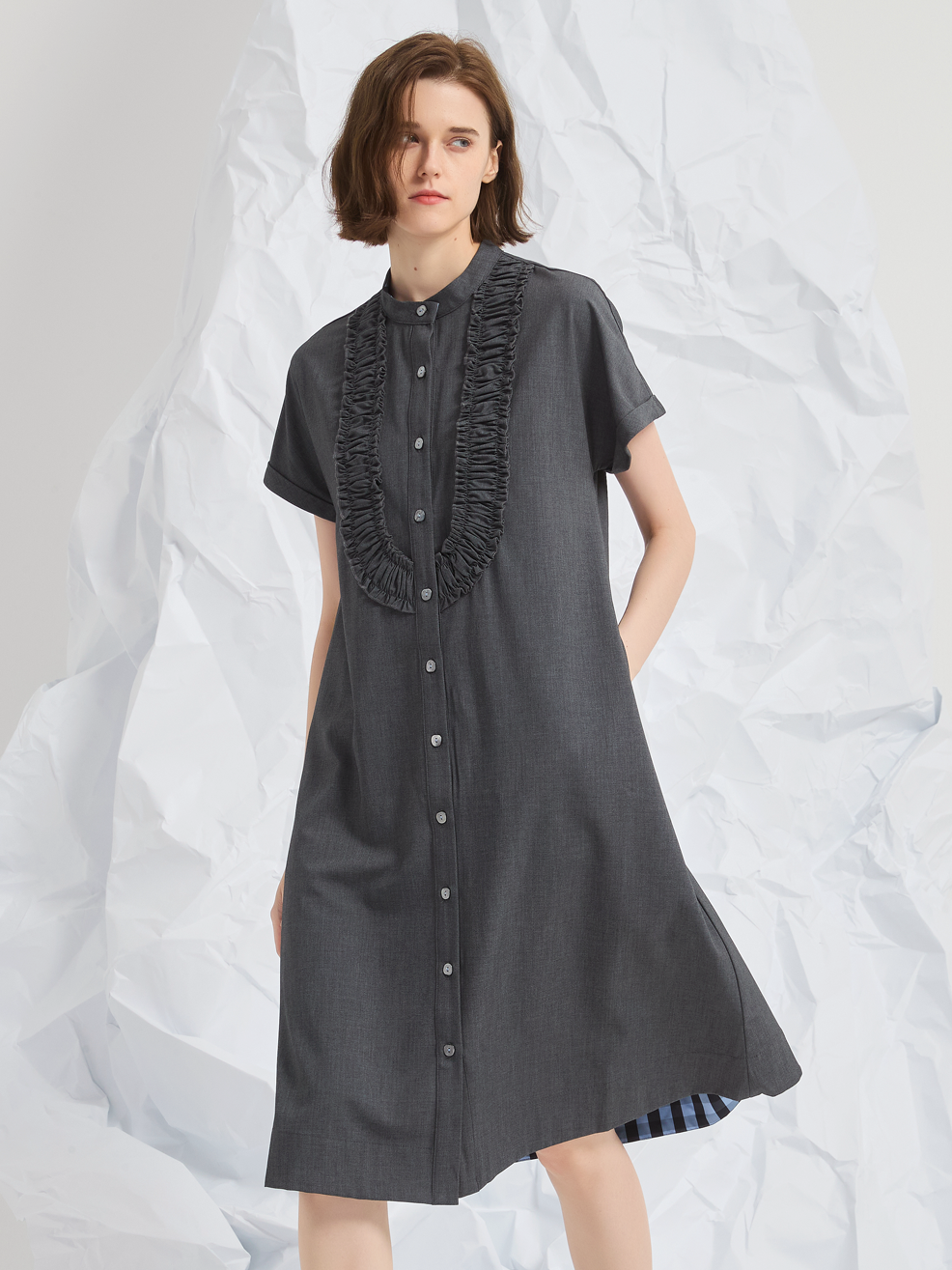 WOOL BIBS MIDI DRESS