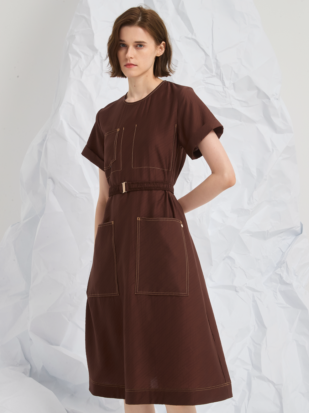 JACQUARD TENCEL MIDI DRESS