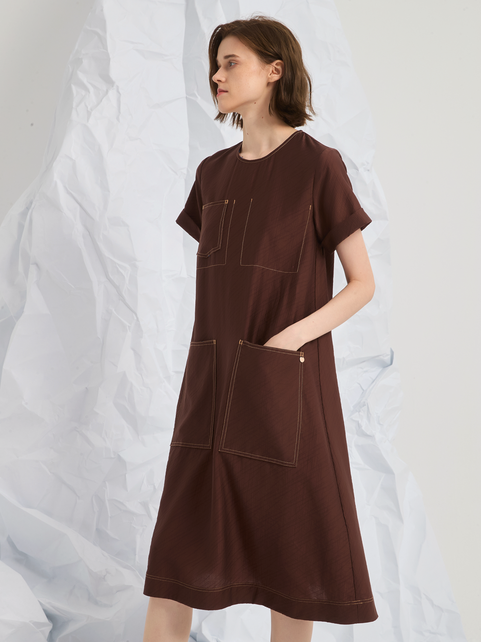 JACQUARD TENCEL MIDI DRESS