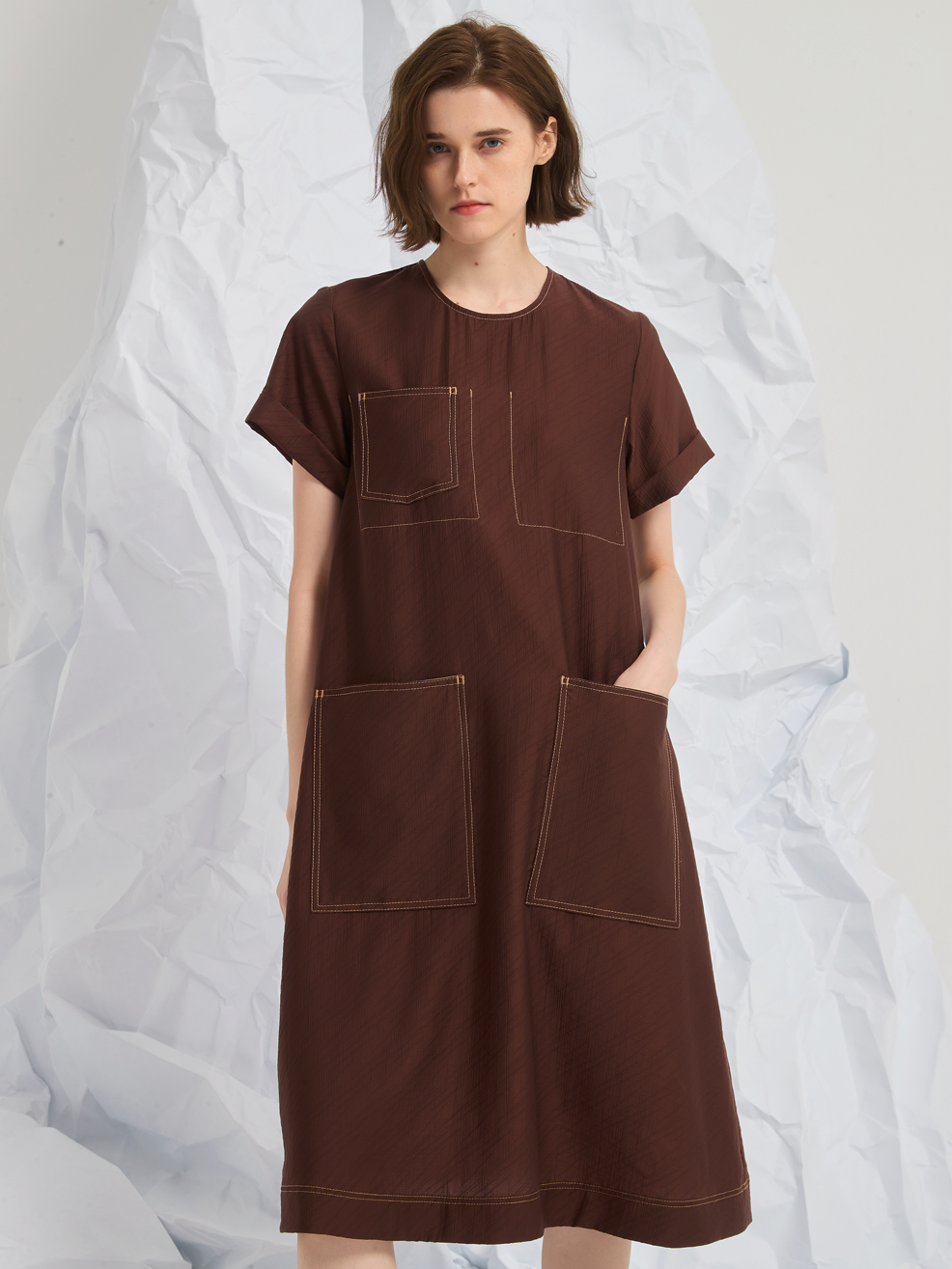 JACQUARD TENCEL MIDI DRESS