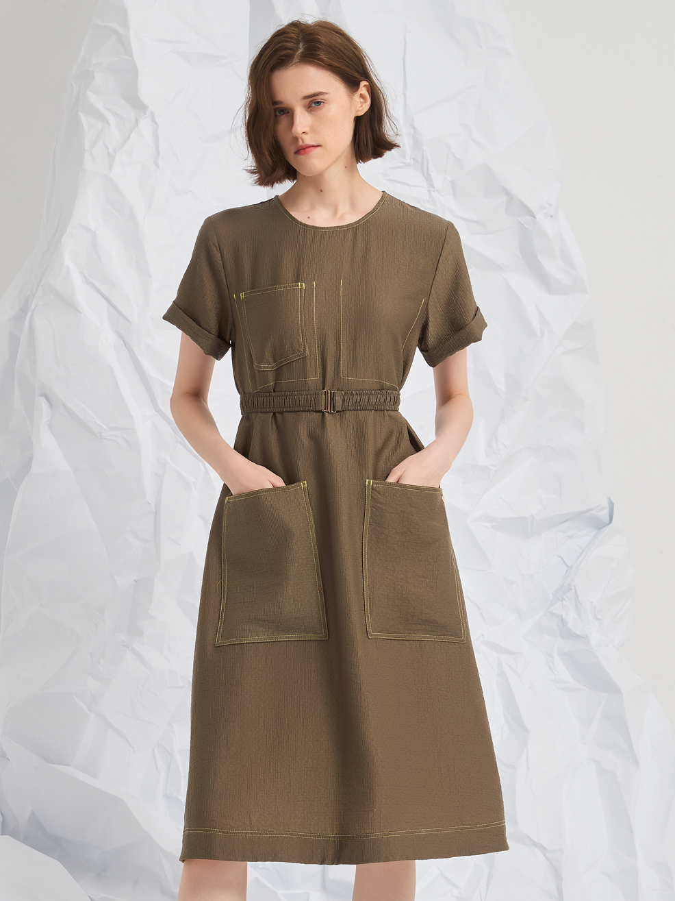 JACQUARD TENCEL MIDI DRESS