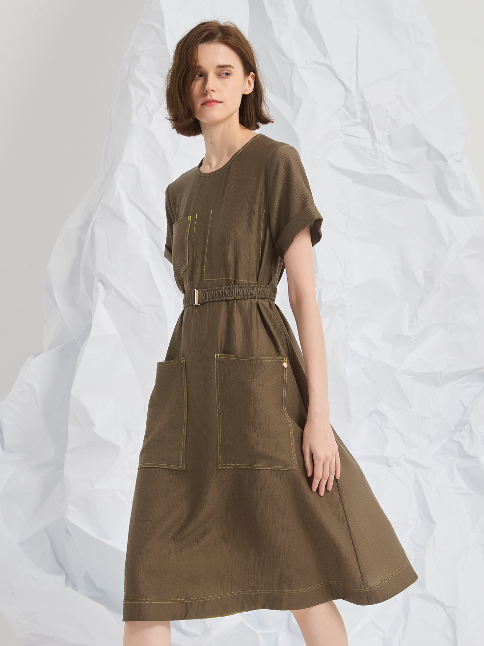 JACQUARD TENCEL MIDI DRESS