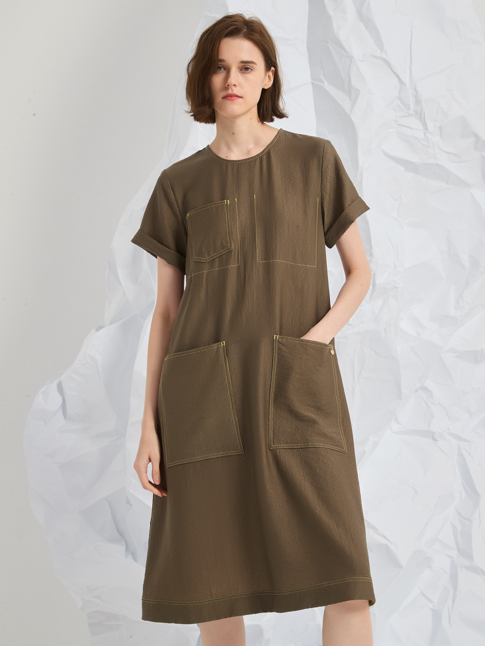 JACQUARD TENCEL MIDI DRESS