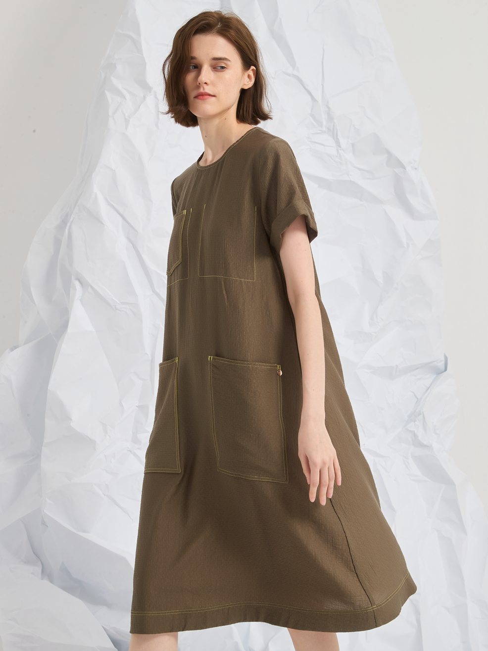 JACQUARD TENCEL MIDI DRESS