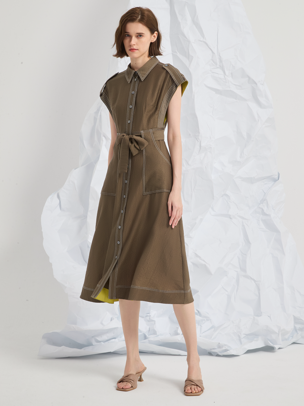 JACQUARD BELTED MIDI DRESS