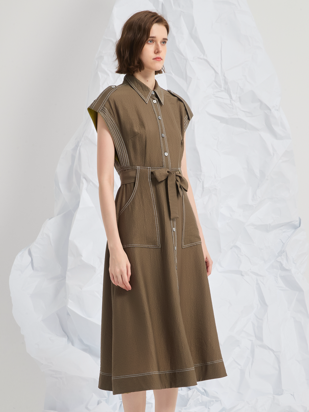 JACQUARD BELTED MIDI DRESS