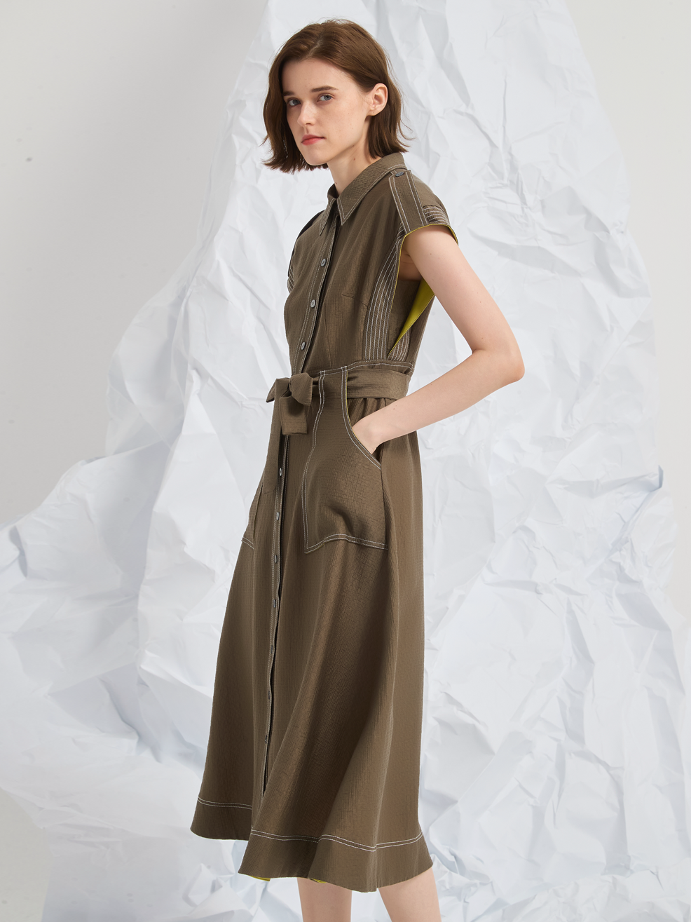 JACQUARD BELTED MIDI DRESS