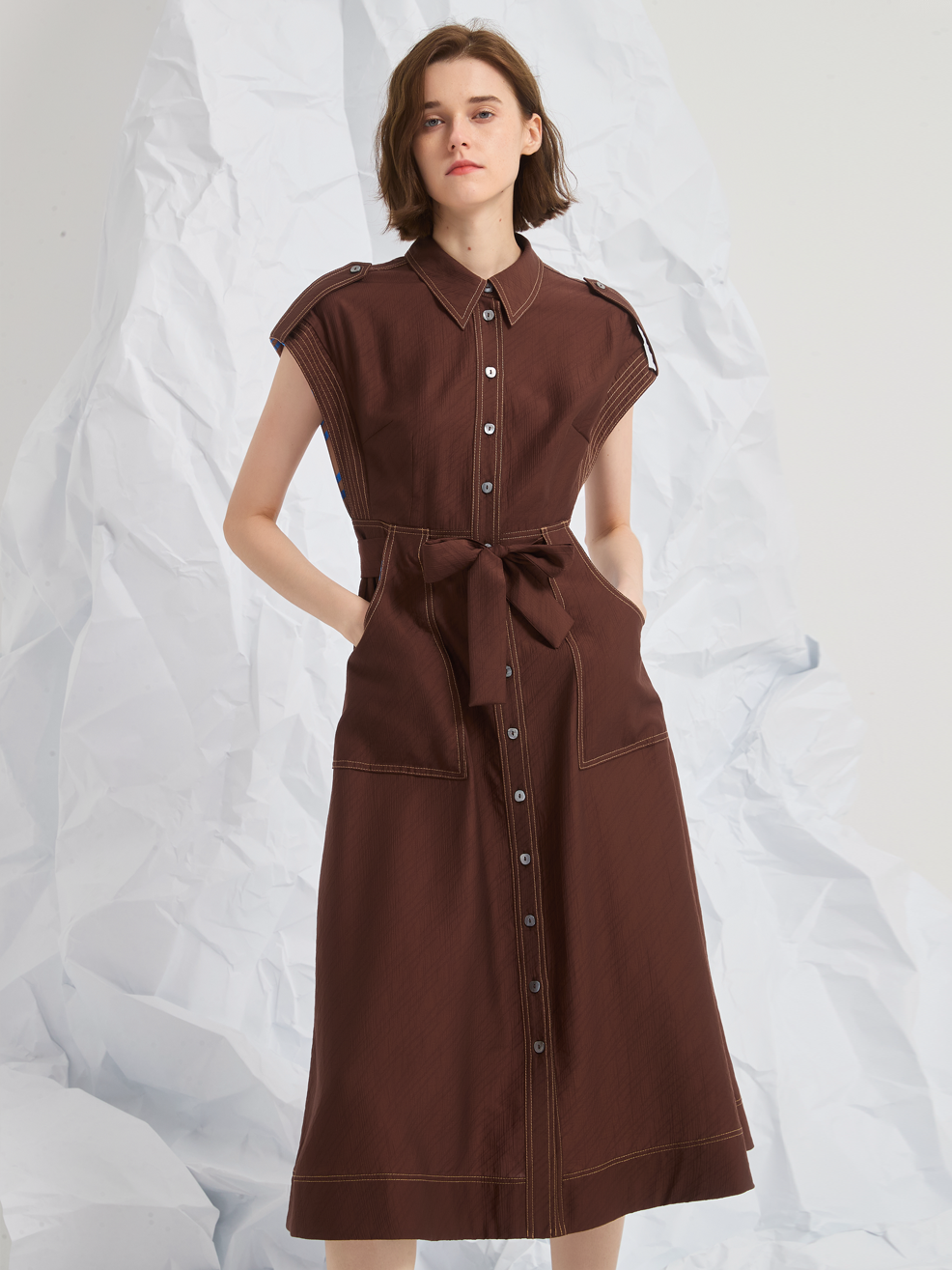 JACQUARD BELTED MIDI DRESS