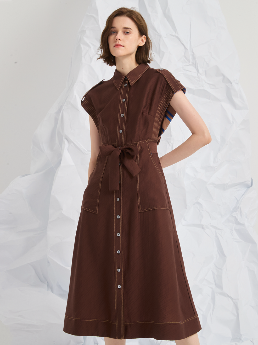 JACQUARD BELTED MIDI DRESS