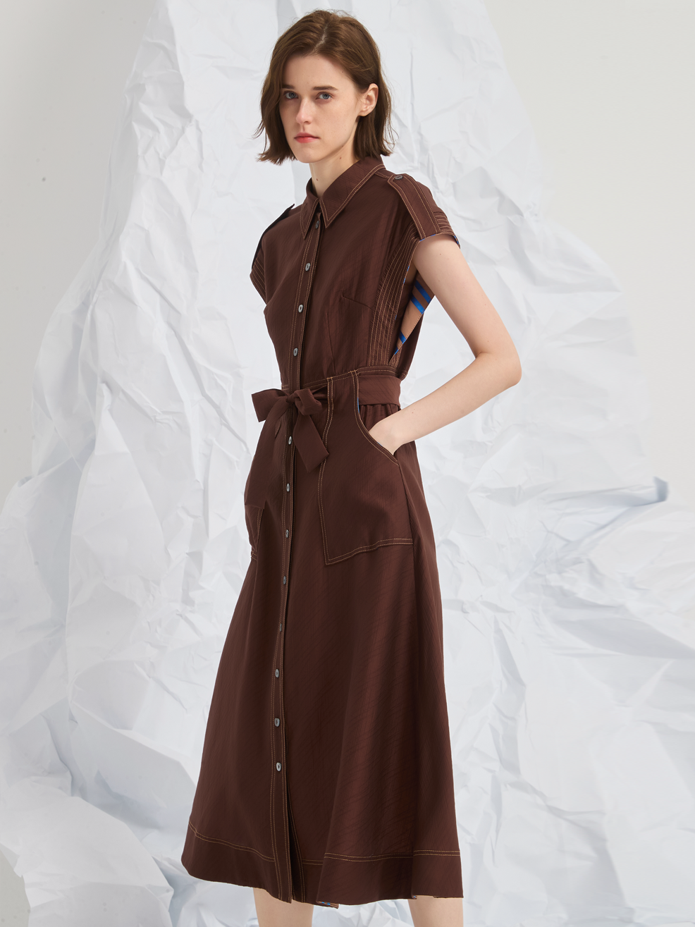 JACQUARD BELTED MIDI DRESS